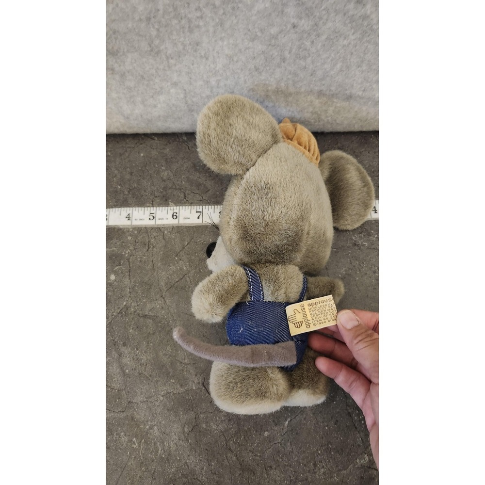 Applause Gray Mouse Plush Stuffed Animal Toy Denim Overalls Hat Big Ears Cute‎ - Picture 8 of 11